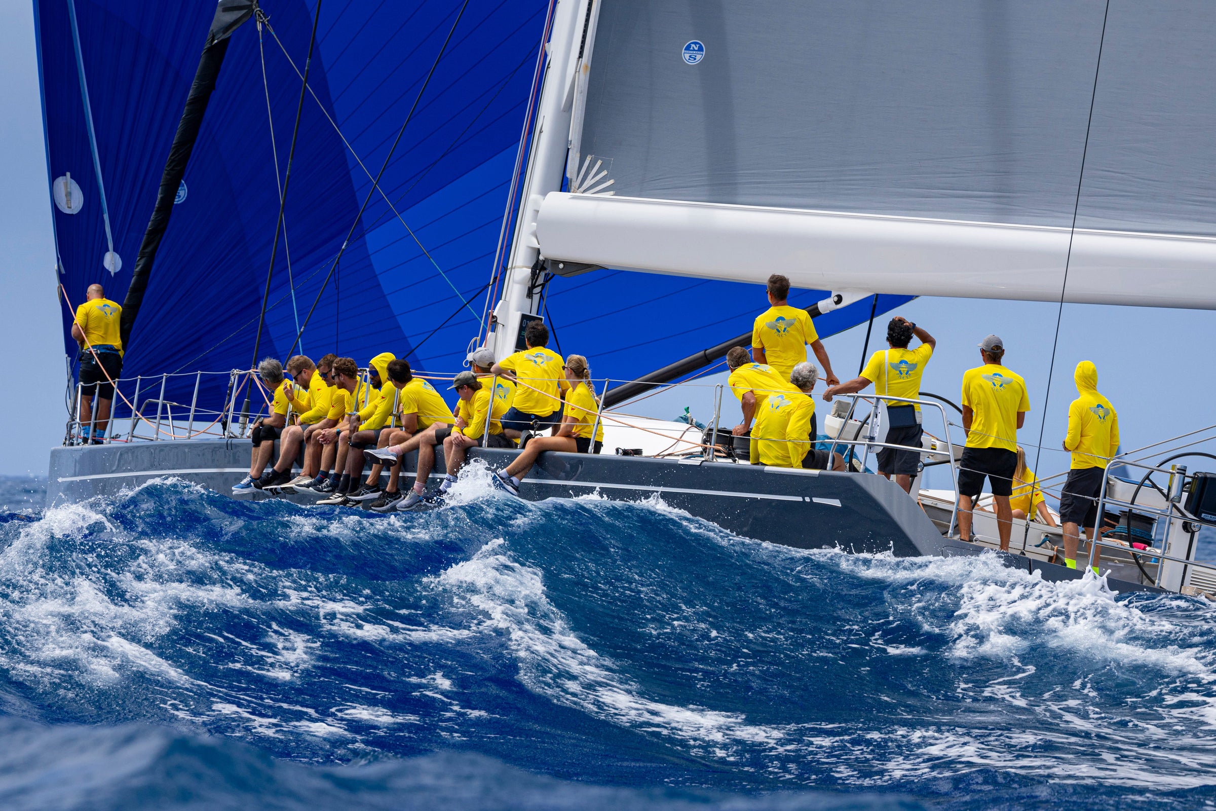 Team sailing with yellow Florence UPF Shirts
