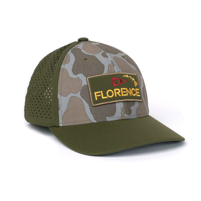 Color:Burnt Olive Camo-Florence Camo Airtex Trucker Hat