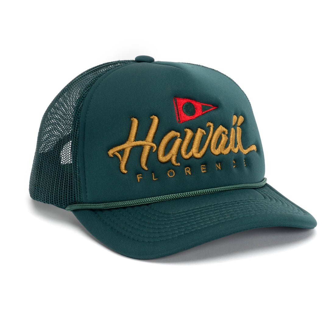 Color:Dark Emerald-Florence Island Script Trucker Hat
