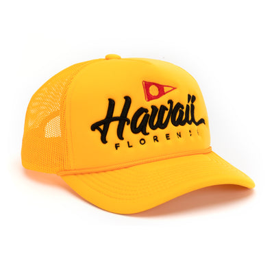 Color:Yellow-Florence Island Script Trucker Hat