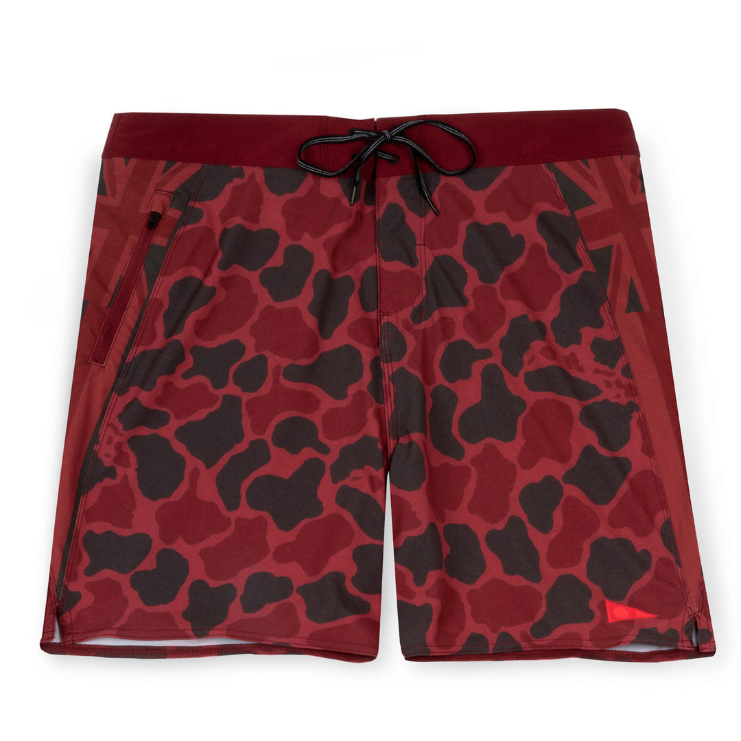 Color:Maroon-F1 Pro Hawaii Camo Boardshort