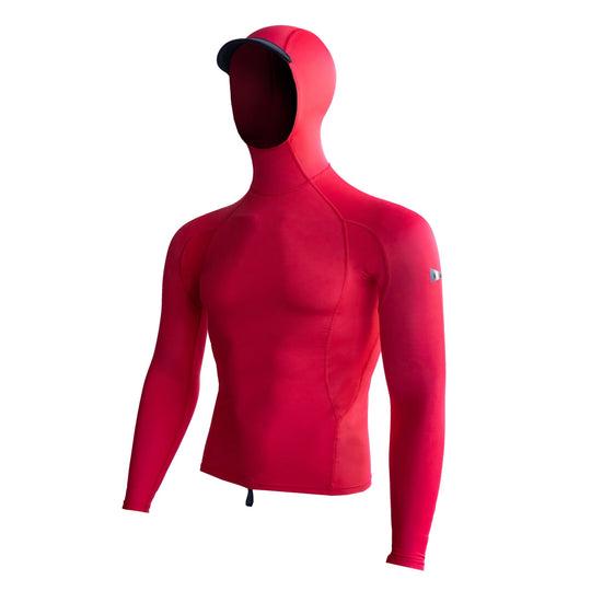 Color:Rescue Red-Florence Long Sleeve Utility Pocket Hooded Rashguard