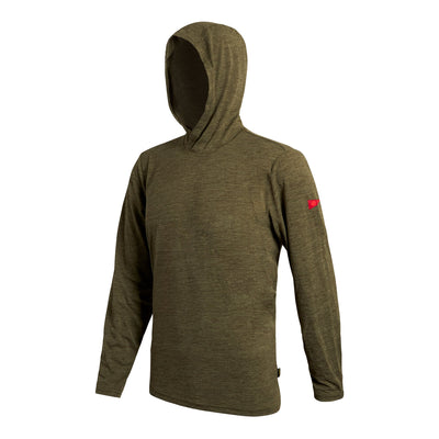 Color:Heather Burnt Olive-Florence Airtex Long Sleeve Hooded Shirt