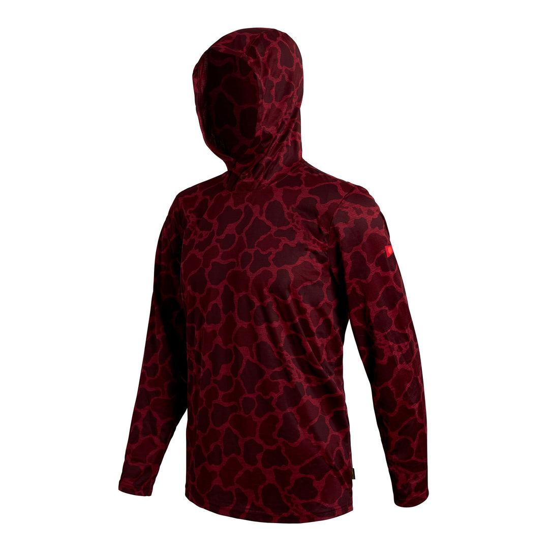Color:Heather Maroon Camo-Florence Airtex Long Sleeve Hooded Shirt