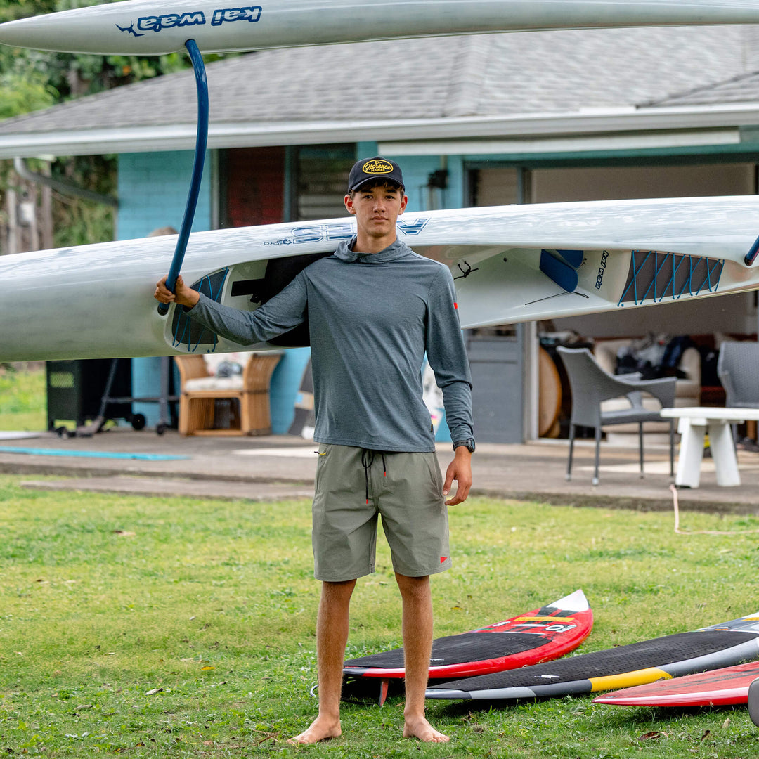 Color:Heather Storm-Florence Airtex Long Sleeve Hooded Shirt -alt