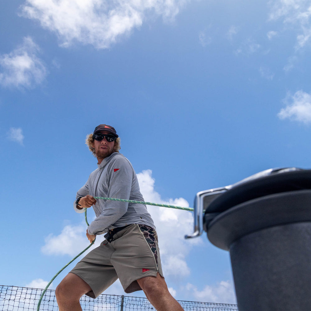 Color:Light Heather Grey-Florence Airtex Long Sleeve Hooded Shirt -alt