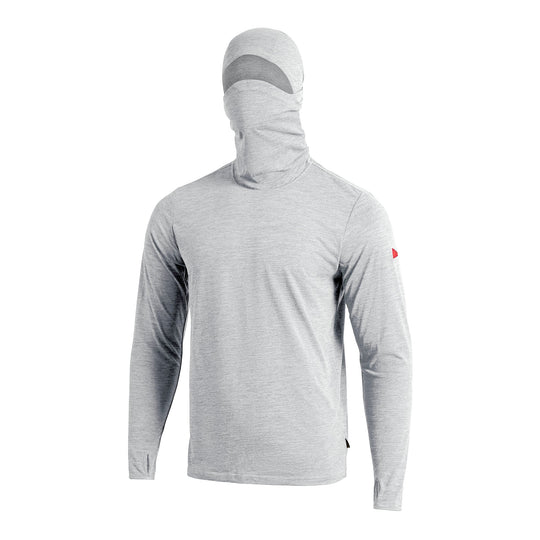 Color:Light Heather Grey-Florence Airtex Balaclava Long Sleeve Hooded Shirt