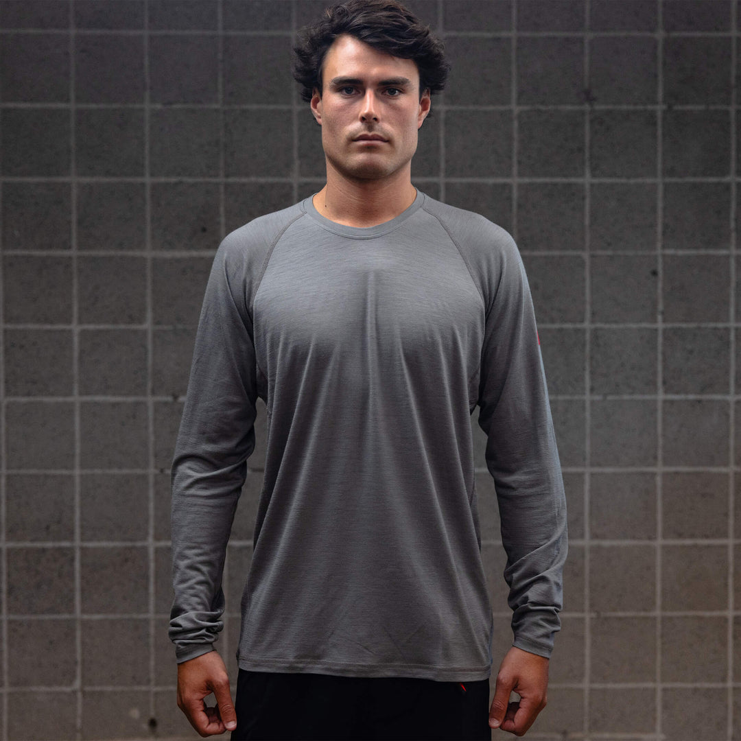 Color:Cement-Merino Wool Long Sleeve Shirt