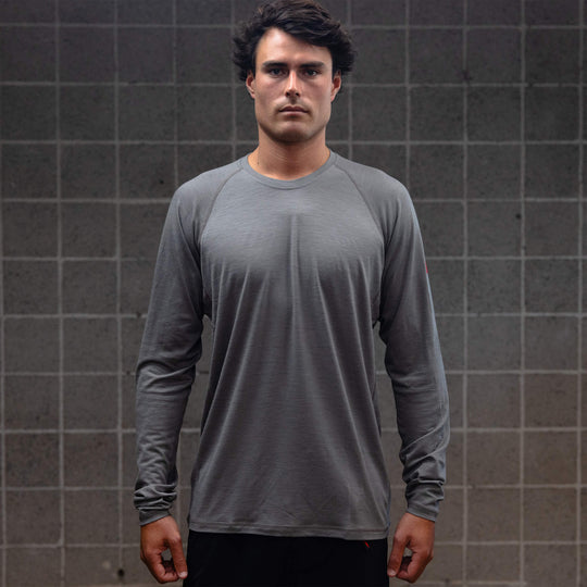 Color:Cement-Merino Wool Long Sleeve Shirt