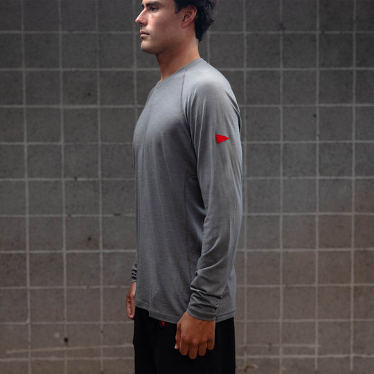 Color:Cement-Merino Wool Long Sleeve Shirt