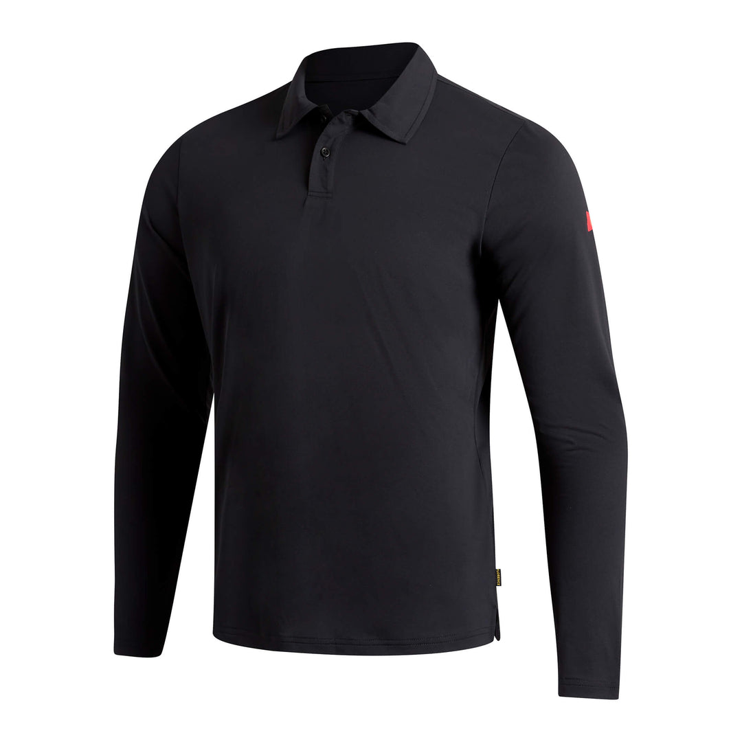 Color:Black-Florence Airtex Collared Long Sleeve Shirt
