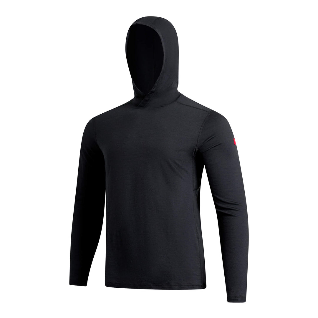 Color:Black-Florence Merino Wool Hooded Long Sleeve Shirt