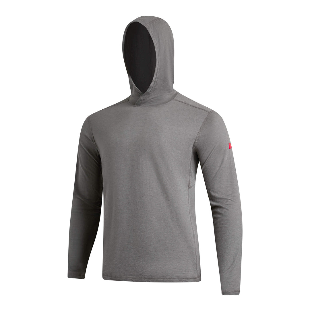 Color:Cement-Florence Merino Wool Hooded Long Sleeve Shirt