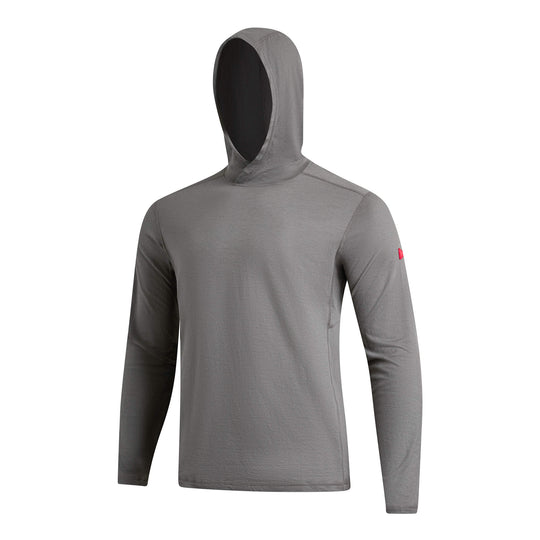 Color:Cement-Florence Merino Wool Hooded Long Sleeve Shirt