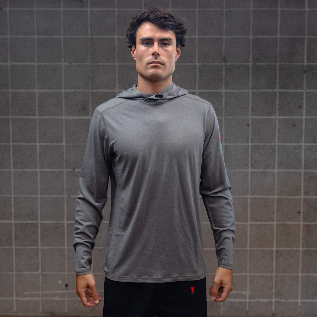Color:Cement-Florence Merino Wool Hooded Long Sleeve Shirt