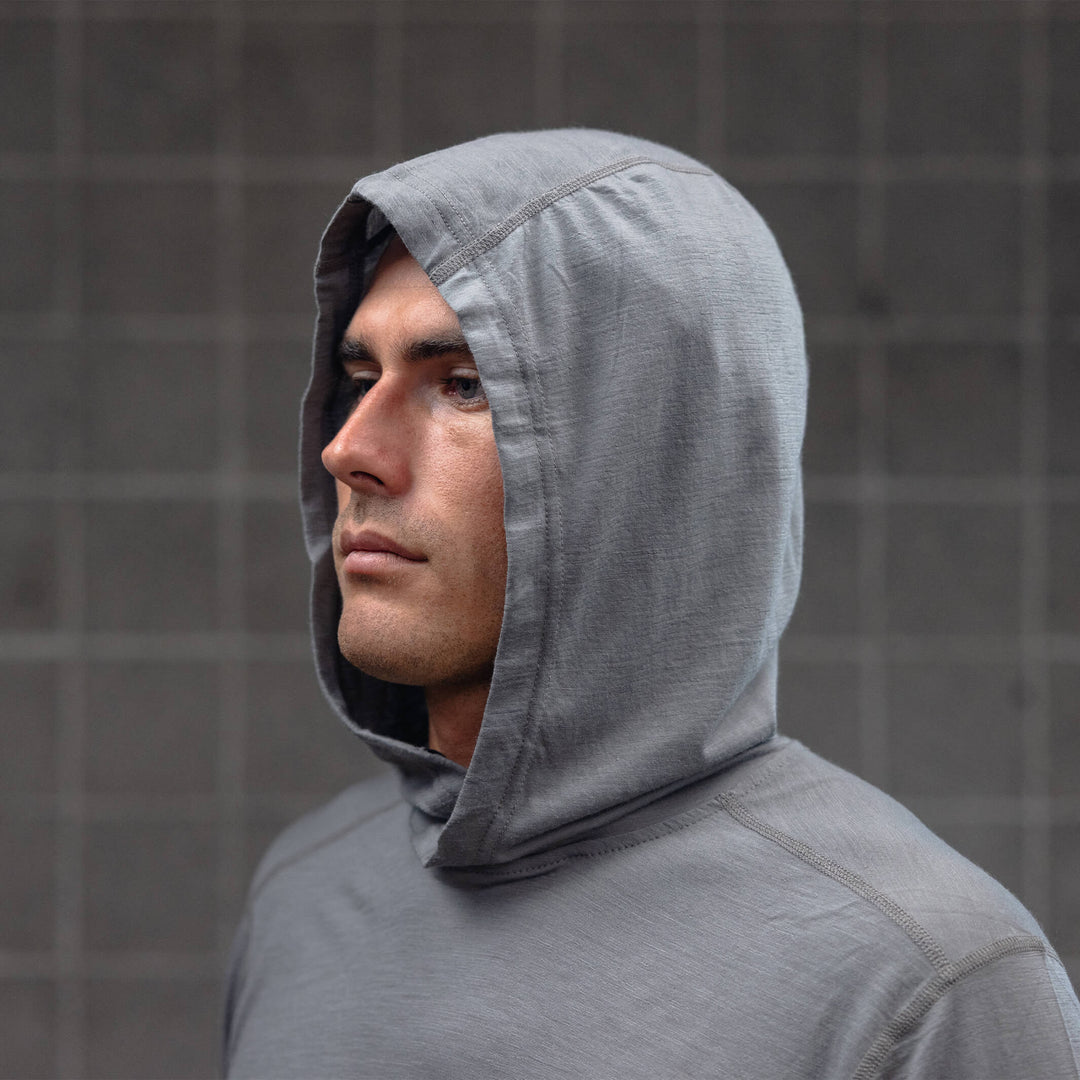 Color:Cement-Florence Merino Wool Hooded Long Sleeve Shirt