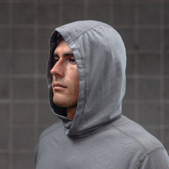 Color:Cement-Florence Merino Wool Hooded Long Sleeve Shirt