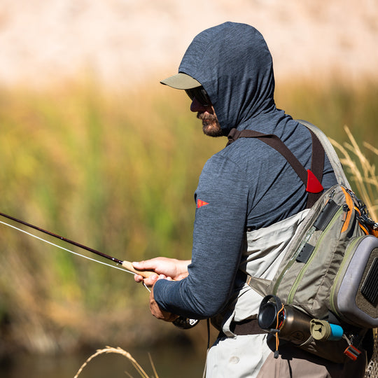Color:Heather Charcoal-Florence Airtex Long Sleeve Hooded Shirt -alt